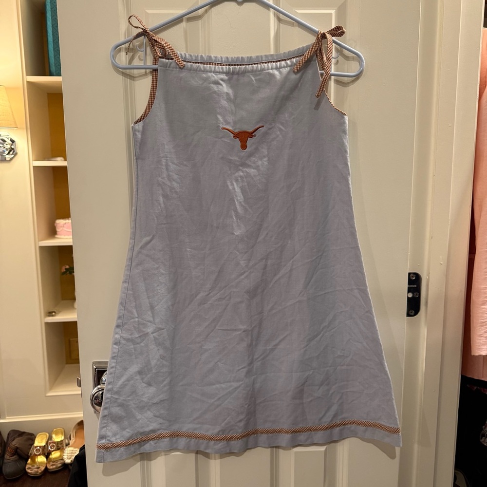 Vive La Fete University of Texas Shoulder Tie Dress Gingham Little Girls size 8